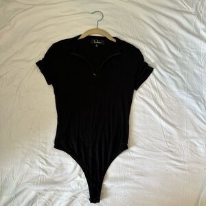 Lulu's Elegant Black Zip-Up Top